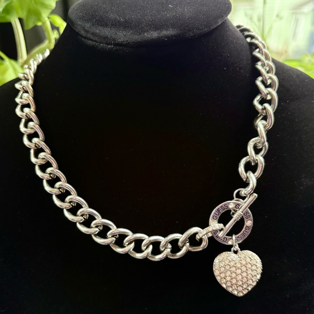 Guess Silver Heart Pendant Necklace